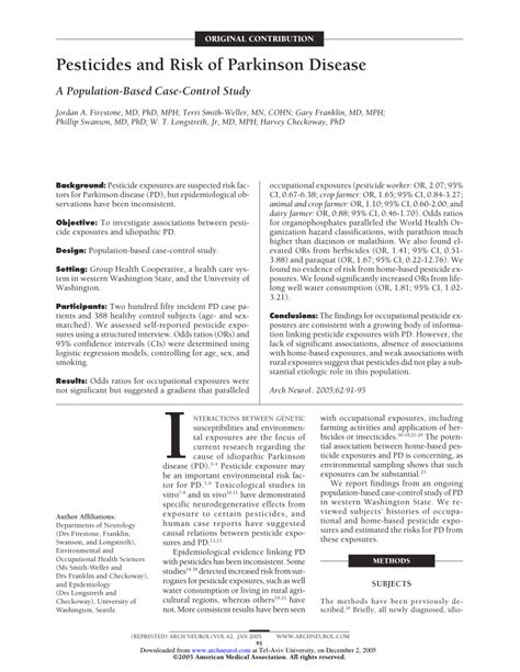 Pdf Pesticides And Risk Of Parkinson Disease