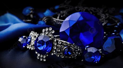 Blue Gold Jewelry Collection With Blue Gems Background Royal Blue