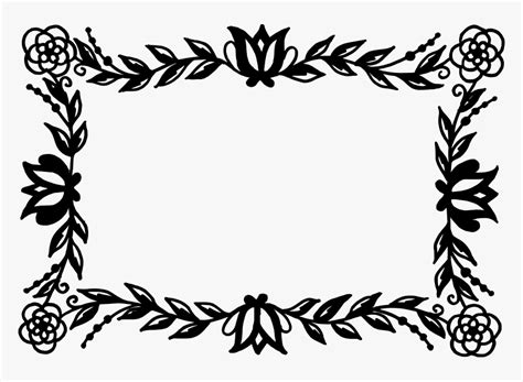 Clip Art Frame Wreath Rectangular Floral Border Black And White Hd