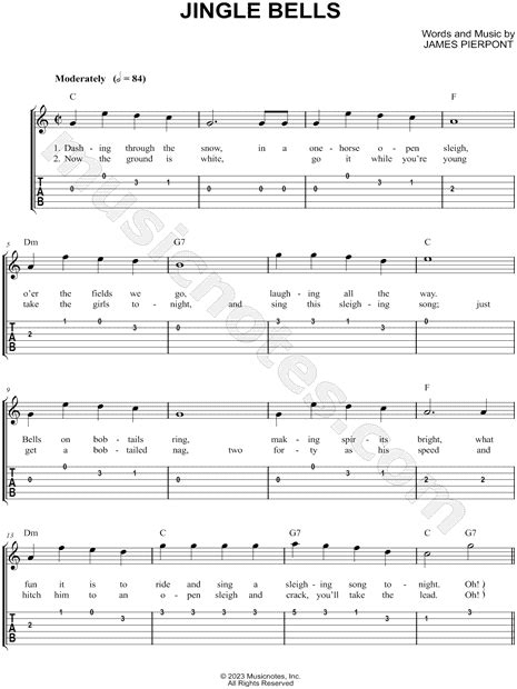 James Pierpont Jingle Bells Guitar Tab In C Major Download And Print