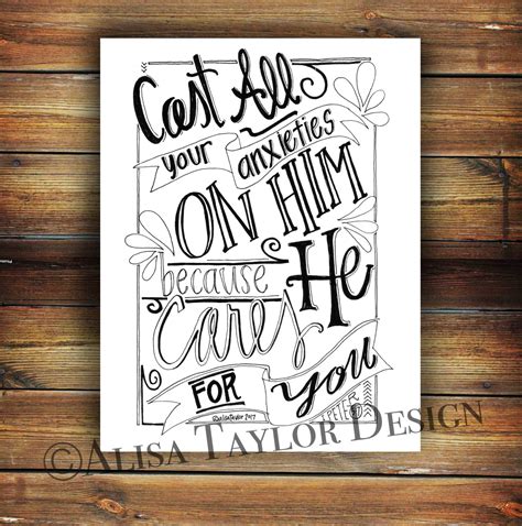 Printable Coloring Page Of 1 Peter 5 7 Printable Bible Verse Etsy