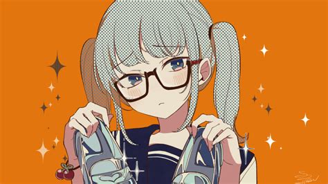 Safebooru 1girl Aqua Eyes Aqua Hair Bespectacled Blue Collar Bracelet