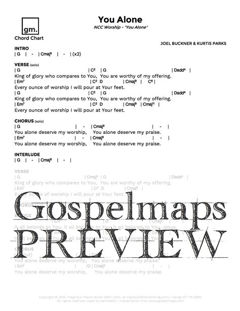 Gospelmaps You Alone Ncc Worship You Alone Rhythm Vocal And Chord Charts