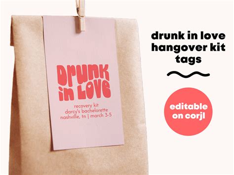 Drunk In Love Hangover Kit Printable Tags Drunk In Love Recovery Supplies For Bachelorette Oh