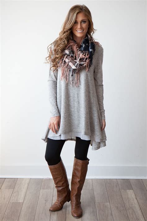 Long Sleeve Layered Flare Tunic Heather Grey Boho Boutique Clothing