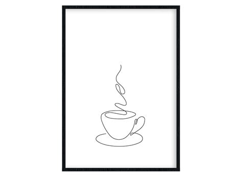 Poster Lineart Kitchen Coffee Cup Oneline Drawing Black Etsy