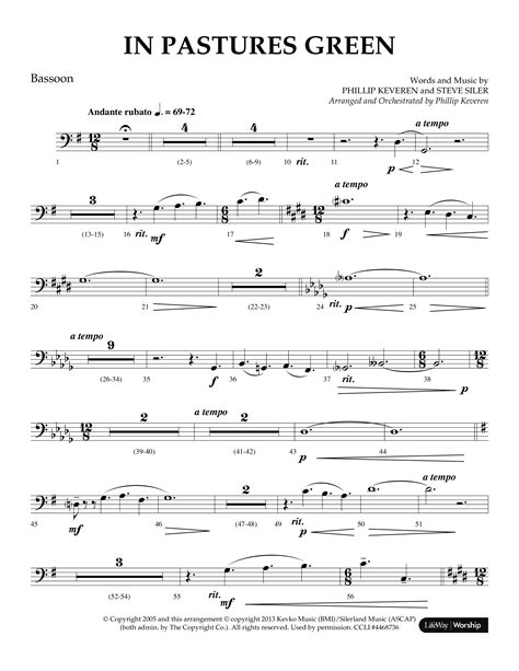 In Pastures Green Choral Anthem SATB Bassoon Sheet Music PDF Lifeway