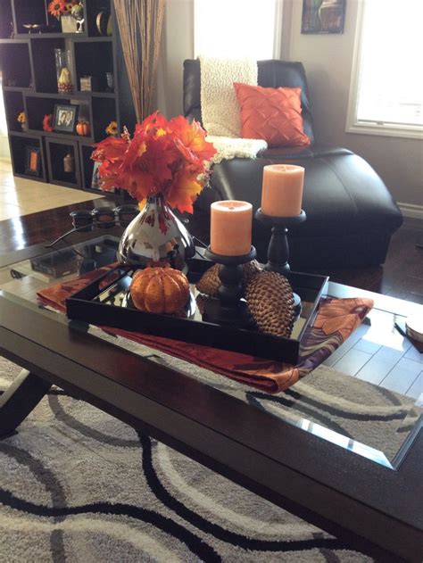 Fall decor for a coffee table | Fall coffee table, Coffee table decor tray, Fall kitchen table