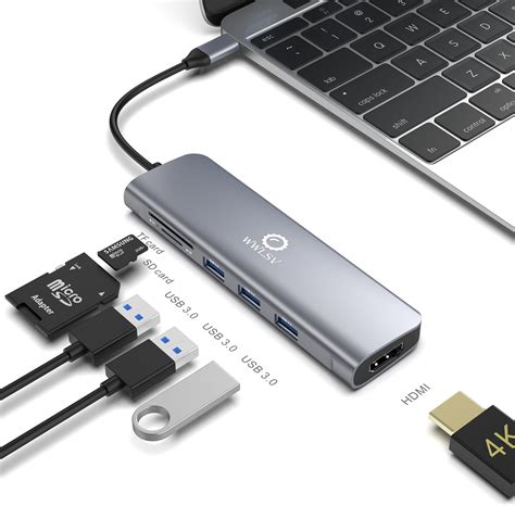 Amazon Usb Cハブ マルチポートアダプター ポータブルスペースアルミニウムドングル 4k Hdmi出力 3つのusb 30ポート Sdtfカードリーダー Macbook