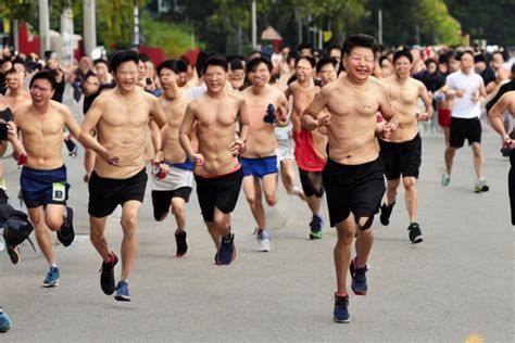 KREA AI Shirtless Xi Jinping Hands Up Running Marathon