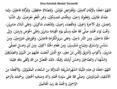 Bacaan Doa Setelah Sholat Tarawih Dan Witir Sesuai Sunnah Lengkap