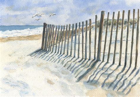 Beach Dune Fence Watercolor Beach Art Coastal Art Print Etsy