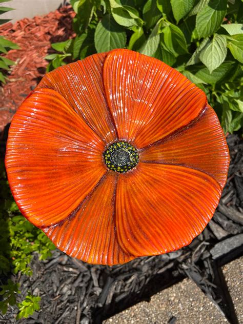 Glass Flower Yard Art Glass Flower Fused Glass Poppy Yard Stake Yard Art Garden Decor Garden