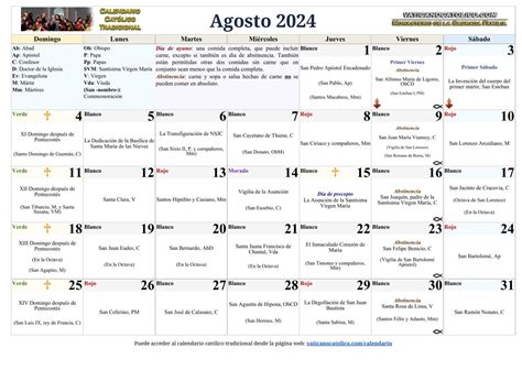 Calendario Católico Tradicional 2024 Santoral Litúrgico