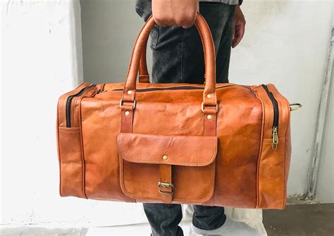 Handmade Leather Duffle Bag Leather Travel Bag Leather Gym Etsy