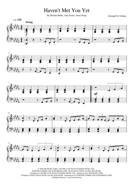 Haven T Met You Yet Arr Yohana By Michael Buble Sheet Music For