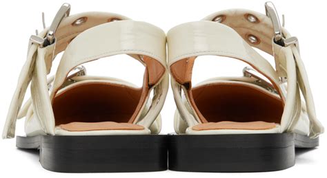 GANNI Off White Wide Welt Buckle Ballerina Loafers GANNI