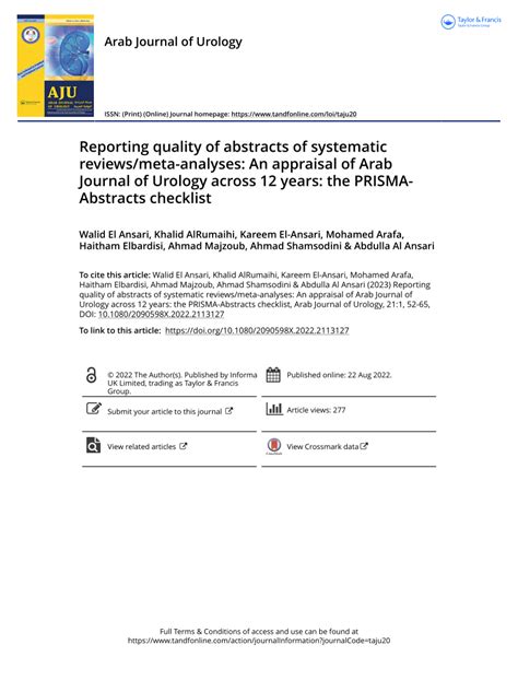 Pdf Reporting Quality Of Abstracts Of Systematic Reviews Meta