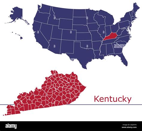 Kentucky counties vector map outline with USA map colors national flag ...