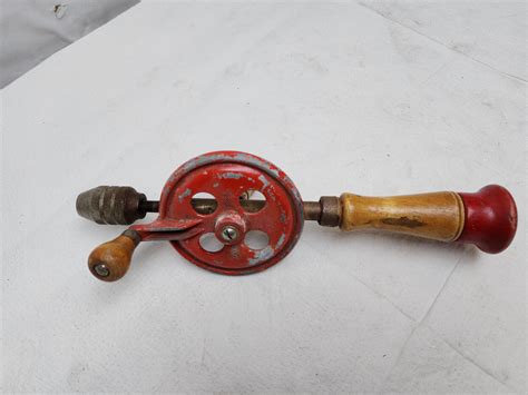 Vintage Red Eggbeater Hand Drill Unknown Brand Model Good Used