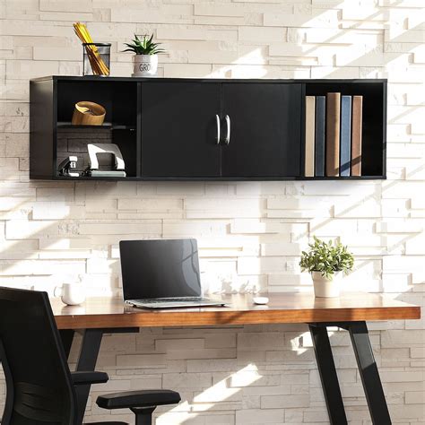 FITUEYES Wall Mounted Desk Hutch with Door, Modern Floating Console ...