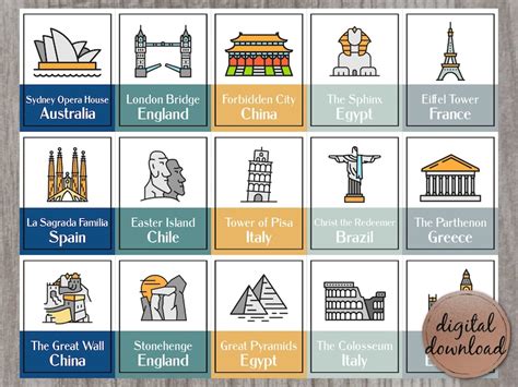 World Landmarks Printable Posters Classroom Decor Geography Posters