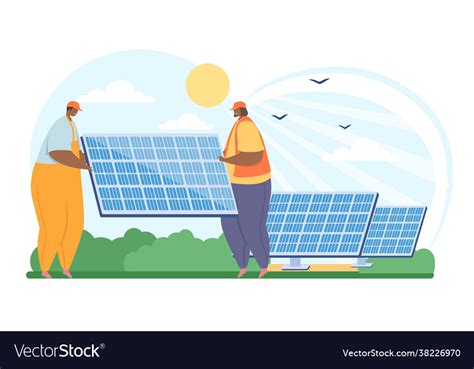 Solar Cell Team Service Or Install Power Plant Vector Image