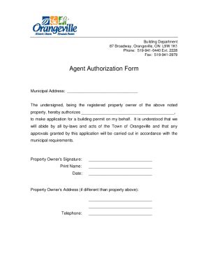 Fillable Online Agent Authorization Form Town Of Orangeville Fax