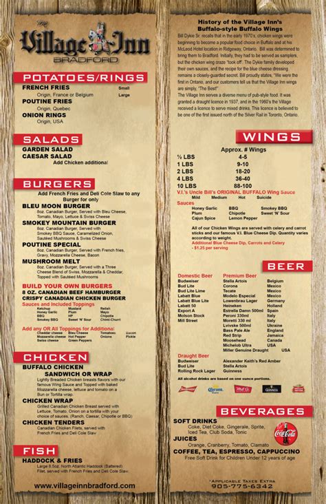 Menu The Village Inn