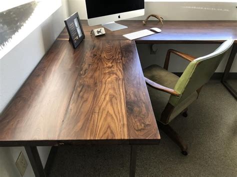 Walnut L Shaped Desk Modern Office Desk Solid Wood Desk Etsy