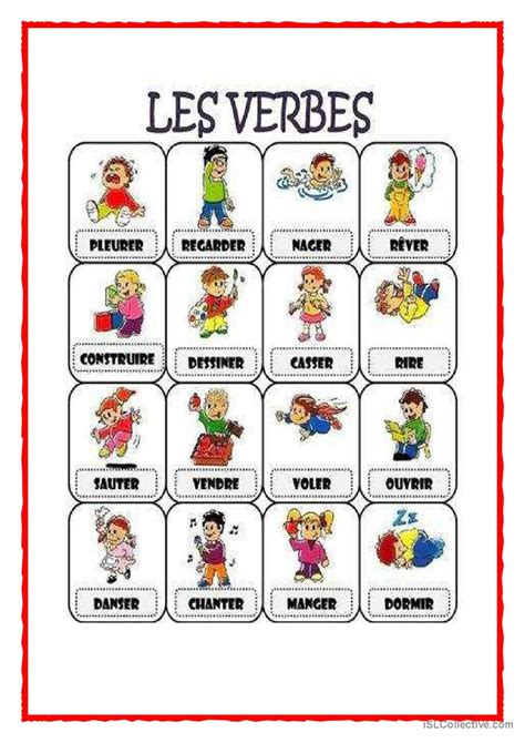 Les verbes dictionnaire visuel ou tâ Français FLE fiches pedagogiques