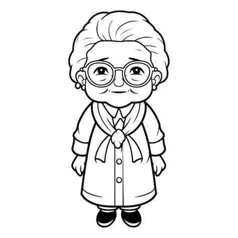 Ilustración en blanco y negro del personaje de la abuela para el libro