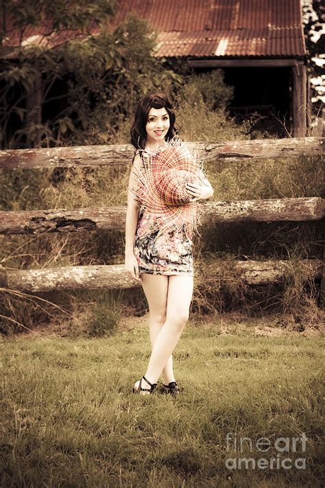 Vintage Woman In Farmyard Field Photograph By Jorgo Photography