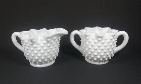 Fenton Hobnail Cream And Sugar Vintage Creamer And Sugar Bowl Vintage Milk Glass Star By