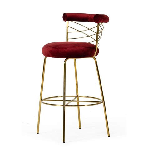 Benjara In Red And Gold Low Back Metal Frame Bar Stool With Fabric