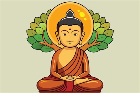 Vector Illustration Of Siddhartha Gautama Enlightened Under Bodhi Tree