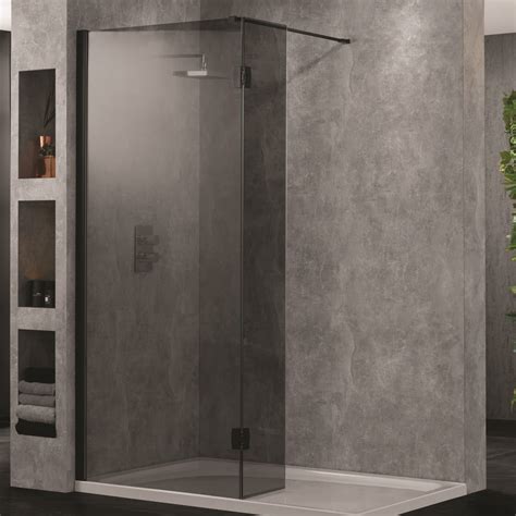 Aquadart Wetroom 10 Smoked Glass Matt Black Hinged Return Panel Best