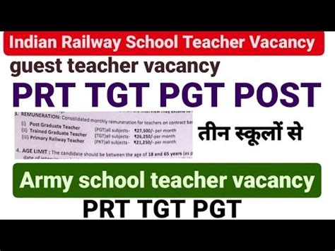 Indian Railway School Teacher Vacancy Prt Tgt Pgt Post Army