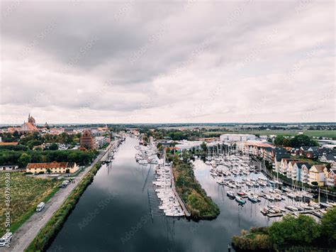 Luftbild Von Greifswald Und Dem Ryck Mit Museumshafen Stock Photo