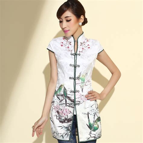 Attractive Blossom Flowers Cheongsam Style Blouse Chinese Shirts