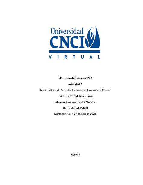 Actividad 2 Sistema De Actividad Humana Y Concepto De Control M7 Teoría De Sistemas In A