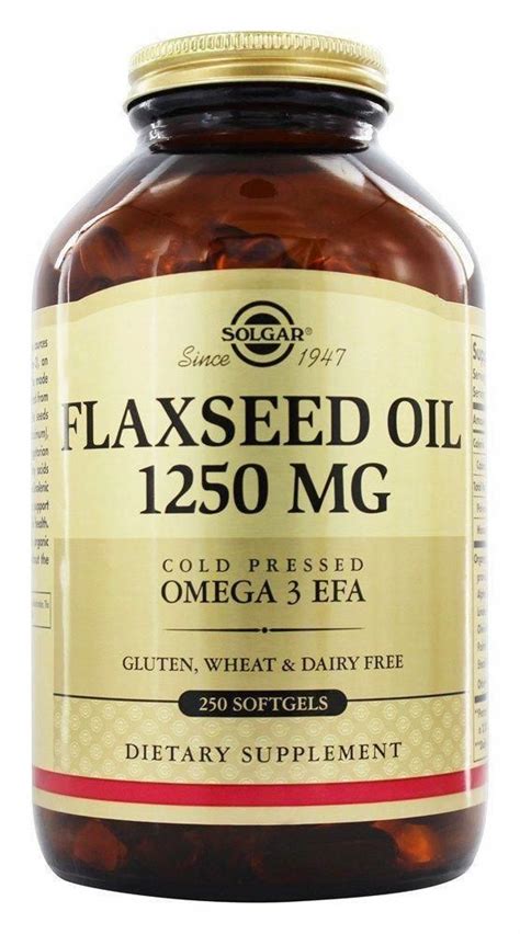 Solgar Flaxseed Oil Cold Pressed Omega 3 EFA 1250 Mg 250 Softgels