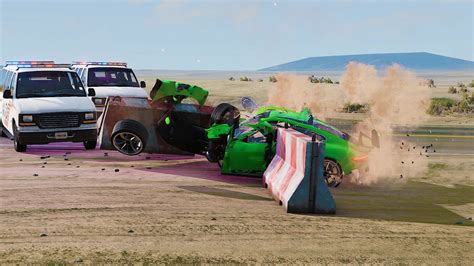 Massive Spike Strip Pileup Car Crashes BeamNG Drive 2 YouTube