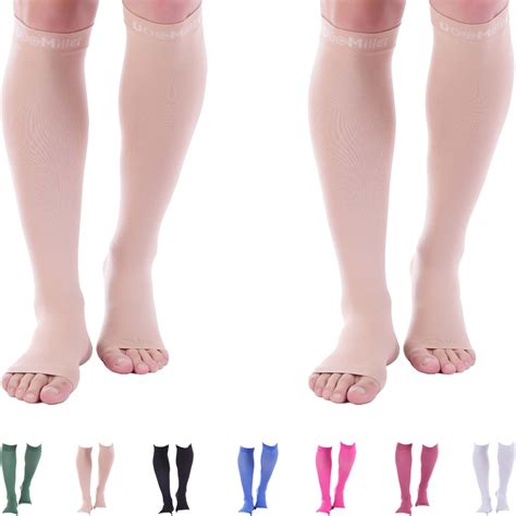 Doc Miller Open Toe Compression Socks 20 30mmhg Support 2 Pair For Circulation Recovery Shin