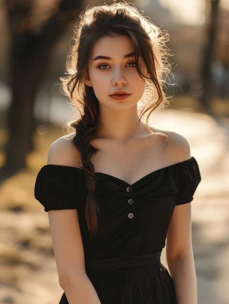 Premium Photo A Close Up Of A Woman In A Black Dress Posing For A Picture