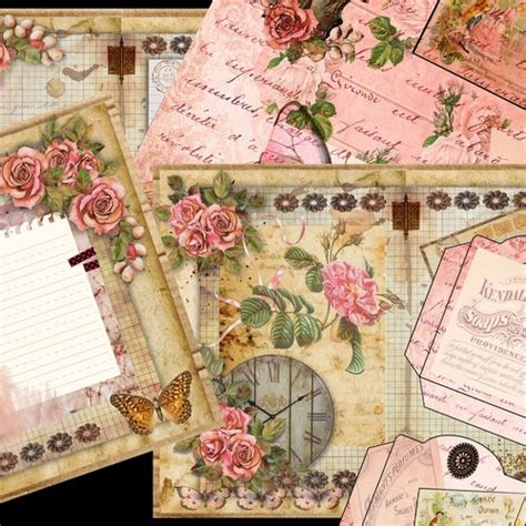 Roses Journal Kit Shabby Chic Ephemera Digital Download Etsy