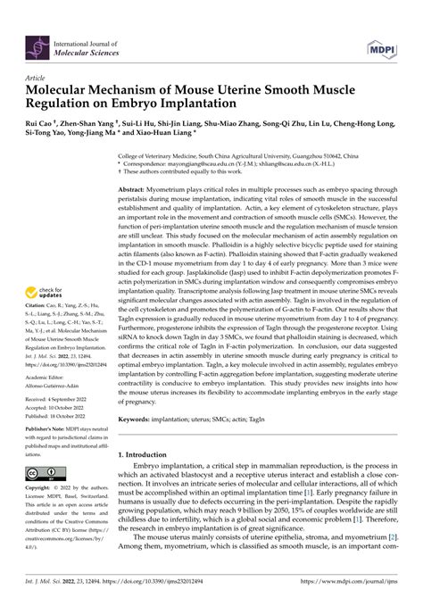 Pdf Molecular Mechanism Of Mouse Uterine Smooth Muscle Regulation On