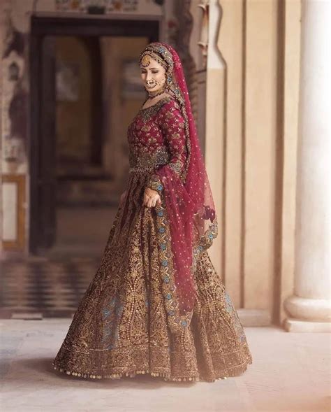 Golden And Maroon Bridal Lehenga