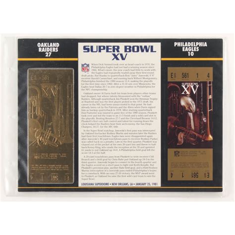 Super Bowl Xv Commemorative Score Card With Kt Gold Ticket Pristine