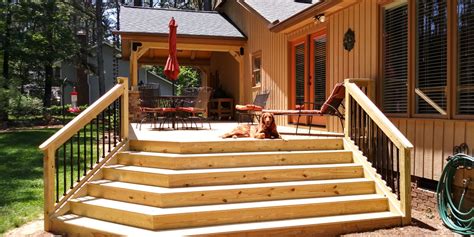 Raleigh Wood Deck Builder Custom Cascading Staircase Rustic Deck Raleigh By Archadeck